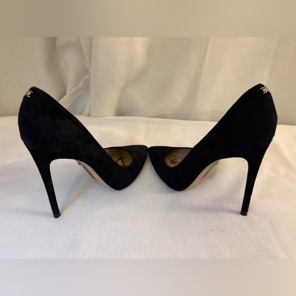 Sam Edelman Black Suede Pointed Toe Stiletto Pumps Heels US 7.5 Classic Sexy - Picture 10 of 13